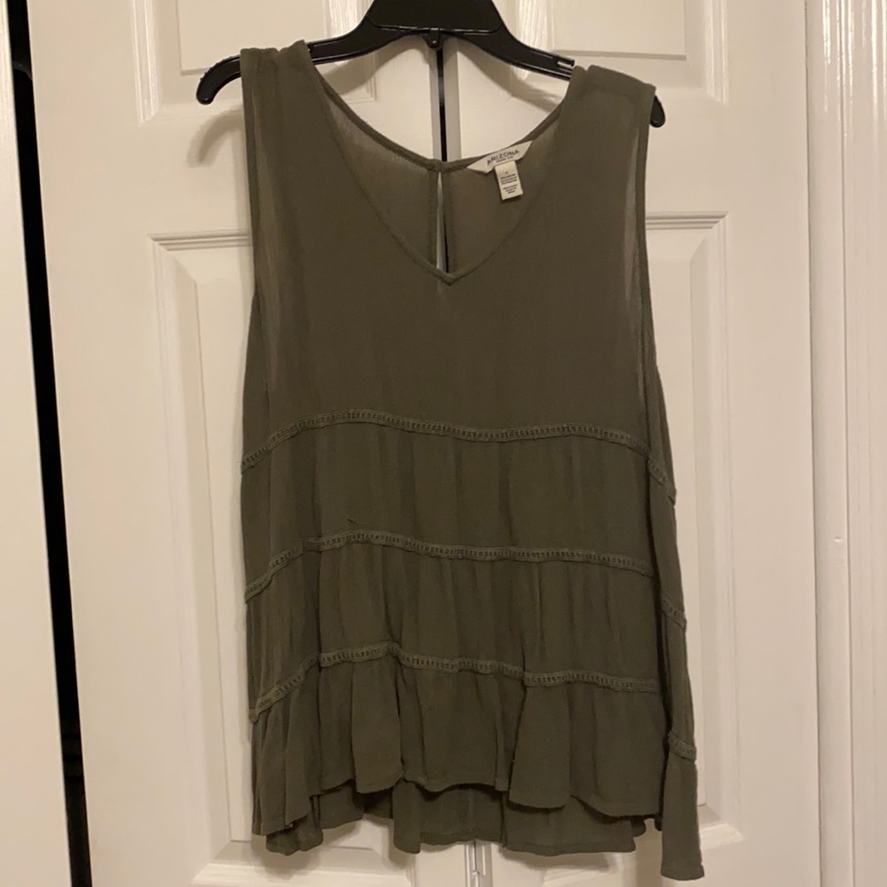 Women’s olive tiered ruffled tank
